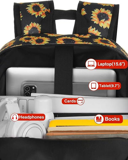 YAMTION School Backpack,Sunflower Bookbag Men and Teen Boy Schoolbag with USB Charging Port for High School College Office Work Travel