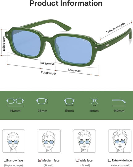 SOJOS Trendy Rectangle Polarized Sunglasses Womens Mens, Small Retro Fashion Thin Slim Square Sunnies SJ2610
