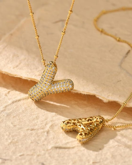 LUCA SMITH Initial Necklaces for Women, Dainty Balloon Bubble Letter, Name Letter Alphabet Pendant Layered Choker Chain Jewelry Gift
