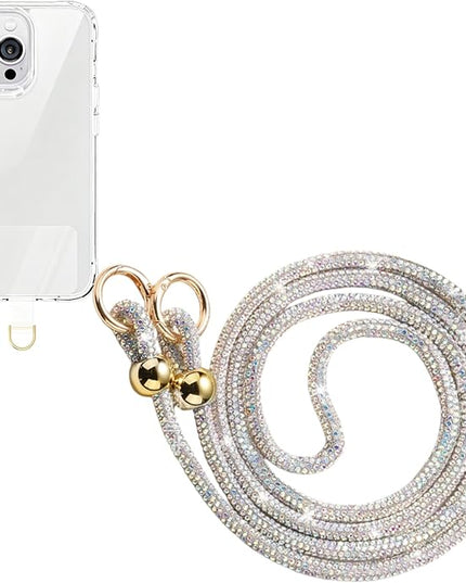 Crystal Phone Lanyard for Women Sparkling Crossbody Phone Strap with Full Rhinestone Bling Anti-Theft Phone Strap