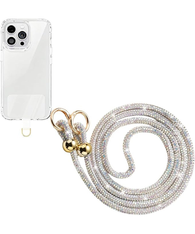 Crystal Phone Lanyard for Women Sparkling Crossbody Phone Strap with Full Rhinestone Bling Anti-Theft Phone Strap