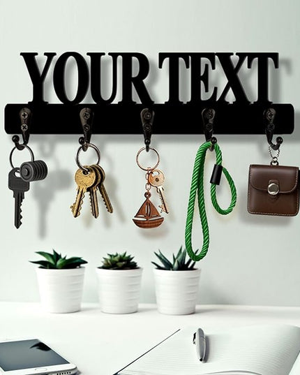 HSAEANZL Personalization Custom Text Wooden Wall Key Holder with Hooks,8-16 Inch,Housewarming Gift'S for New House Owners,Key Holder for Wall Decorative