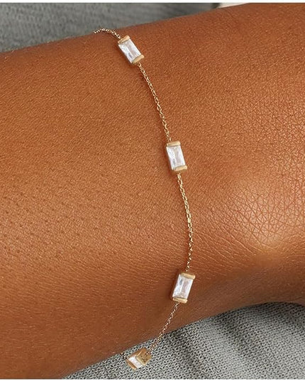 FUNEIA Dainty Silver Gold Bracelets for Women Trendy Non Tarnish 14K Gold Plated Waterproof Diamond Bracelets Cute Stackable Heart Butterfly Clover Cross Evil Eye Charm Bracelet Stack Jewelry Gifts