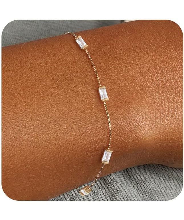FUNEIA Dainty Silver Gold Bracelets for Women Trendy Non Tarnish 14K Gold Plated Waterproof Diamond Bracelets Cute Stackable Heart Butterfly Clover Cross Evil Eye Charm Bracelet Stack Jewelry Gifts