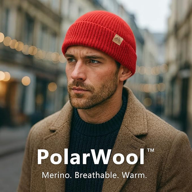 TOP-EX PolarWool™ 100% Merino Wool Fisherman Beanie Hat | Soft Single Layer Warm Short Sailor Trawler Cap for Men Women