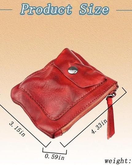 ZYLOXAR Genuine Leather Coin Pouch with Zipper Snap Closure Crazy Horse Wallet for Women (Red)