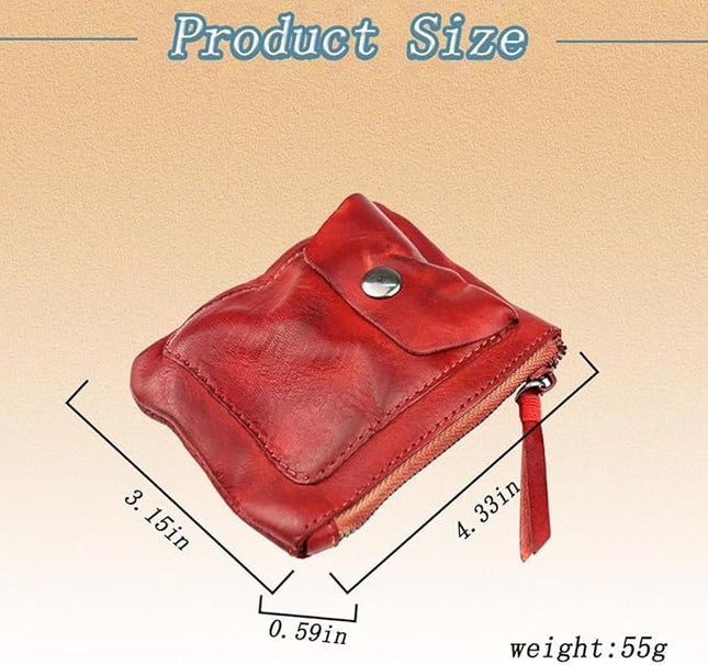 ZYLOXAR Genuine Leather Coin Pouch with Zipper Snap Closure Crazy Horse Wallet for Women (Red)