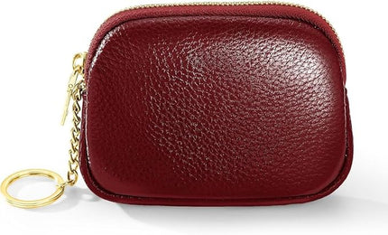 ZYLOXAR Genuine Leather Wallet Small Change Purse Keychain Mini Zipper Coin Pouch for Women (Red)