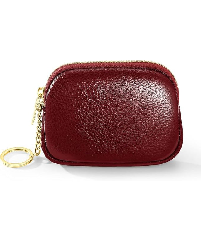 ZYLOXAR Genuine Leather Wallet Small Change Purse Keychain Mini Zipper Coin Pouch for Women (Red)