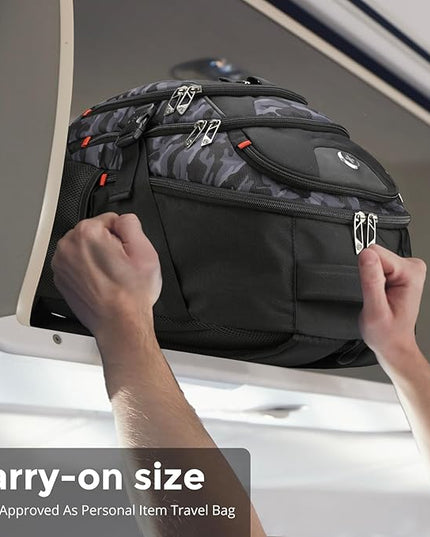 Swissdigital Design Laptop Backpack with USB Charging Port, Travel Backpack Fits 15.6 inches Computer, 31L College School Backpack for Men, Gray Camo | SD803-91
