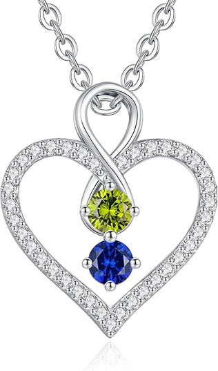 LOUISA SECRET Infinity Double Birthstone Necklace, 925 Sterling Silver Tiny Pendant Heart Necklace for Women Wife Her, Best Jewelry Gift Heart Jewelry Meaningful Gift for Valentine's Day, Christmas, Birthday Anniversary