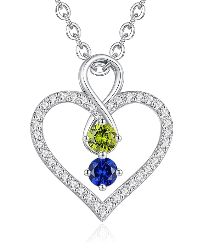 LOUISA SECRET Infinity Double Birthstone Necklace, 925 Sterling Silver Tiny Pendant Heart Necklace for Women Wife Her, Best Jewelry Gift Heart Jewelry Meaningful Gift for Valentine's Day, Christmas, Birthday Anniversary