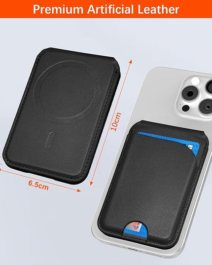 for Magsafe Wallet, Phone Cardholder with Adjustable Stand, Magnetic Card Holder with 3 Card Slots, Magnetic Wallet for iPhone 16/15/14/13/12 Series, Not for iPhone 13/12 Mini(Black, Leather)