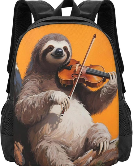 Sloth Plays Violin Notebook Backpack Fits 15 Inch Laptop Casual Backpack Casual Daypack
