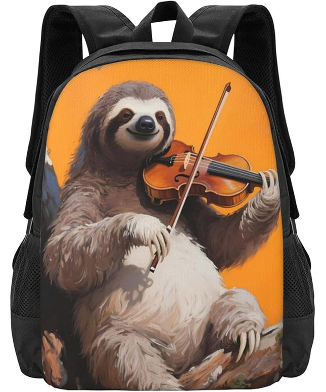 Sloth Plays Violin Notebook Backpack Fits 15 Inch Laptop Casual Backpack Casual Daypack