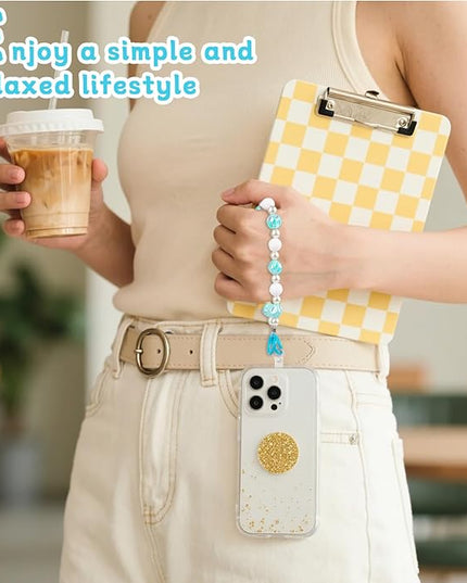 2 Pcs Phone Charm Wrist Strap with Tether Tab, Double Anti Lost Cute Beaded Wrist Lanyard, Detachable Transparent Phone Charms for Bag, Key Chains, Camera Decor