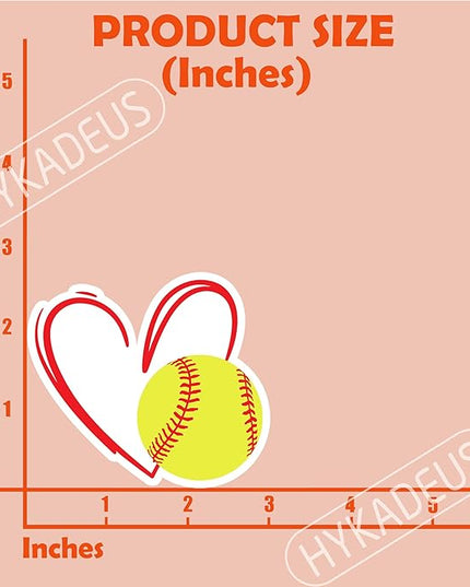 (3Pcs) Softball Stickers Waterproof Vinyl Softball Heart Decals for Water Bottle, Tumbler, Laptop, Phone Case, Poster Board, Scrapbooking, Team Players, Coach, 3" x 2.8"