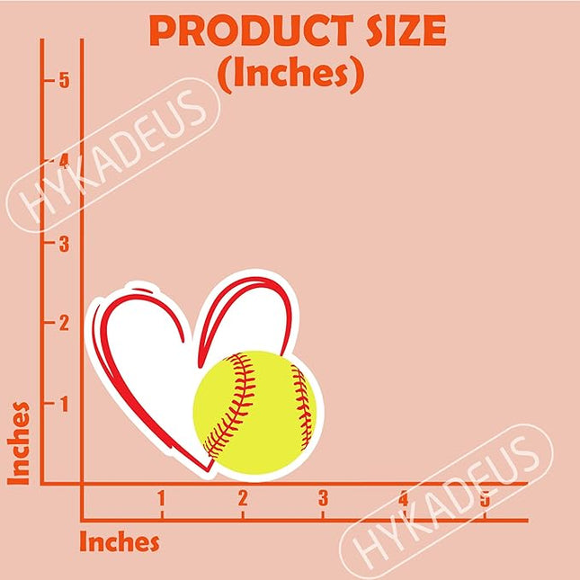 (3Pcs) Softball Stickers Waterproof Vinyl Softball Heart Decals for Water Bottle, Tumbler, Laptop, Phone Case, Poster Board, Scrapbooking, Team Players, Coach, 3" x 2.8"