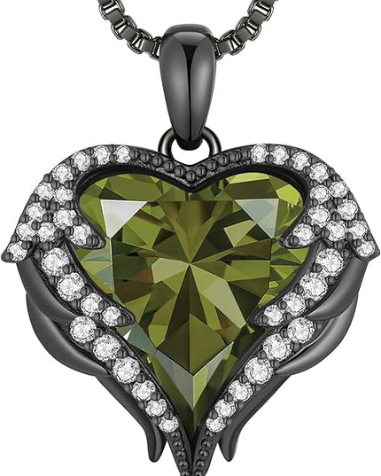 CDE Christmas Gifts for Women Angel Wings Necklace for Women with Birthstone, Love Heart Silver Tone/Gold Tone Pendant, Ideal Anniversary or Birthday Jewelry Gifts for Wife Girlfriend Her