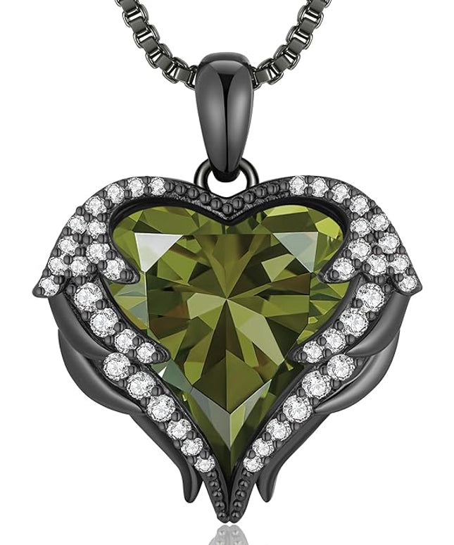 CDE Christmas Gifts for Women Angel Wings Necklace for Women with Birthstone, Love Heart Silver Tone/Gold Tone Pendant, Ideal Anniversary or Birthday Jewelry Gifts for Wife Girlfriend Her