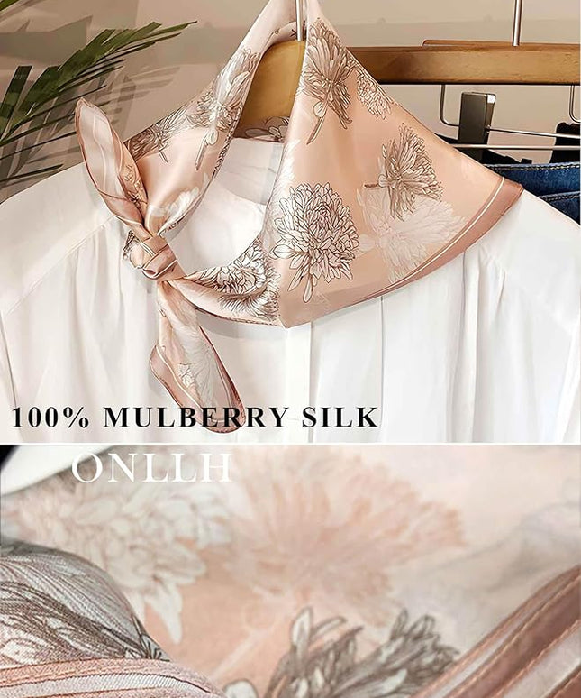 100% Mulberry Silk Scarf for Women Hair Lightweight Square Neckerchief Wrap For Head Scarves 21"