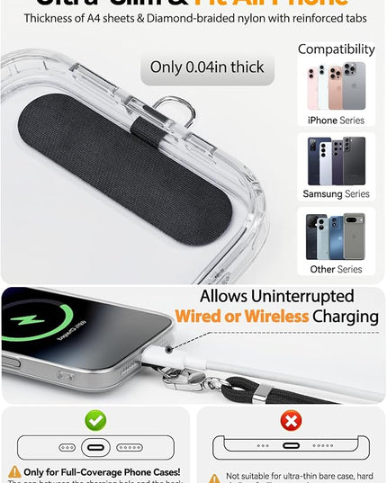 4-IN-1 Phone Lanyard + Wrist Strap, 2PCS Adjustable Length Cell Phone Lanyard with 2 Tether Tabs for iPhone,Smartphones