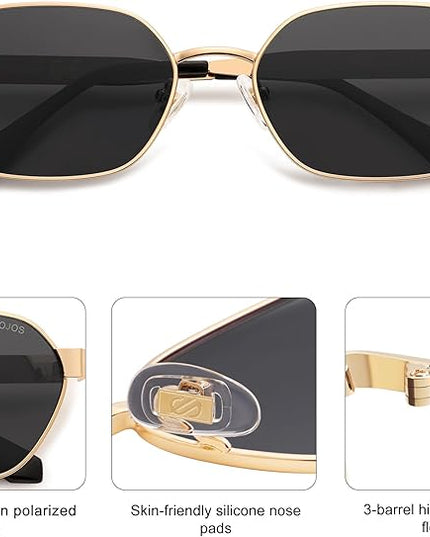 SOJOS Trendy Polarized Hexagon Sunglasses for Women Men, UV400 Retro Rectangle Shades SJ1238