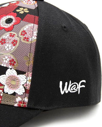 W@nderFabric Traditional Japanese Kimono Baseball Cap, Embroidered Pattern, Adjustable Snapback Flat Brim, 6-Panel Cap