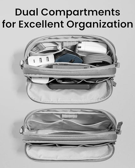 tomtoc Electronic Organizer Travel Case, Water Resistant Dual Compartment Tech Pouch Cable Organization Storage Bag for Charger, Cord, Phone, Hard Drive, Power Bank, Accessories Travel Essentials