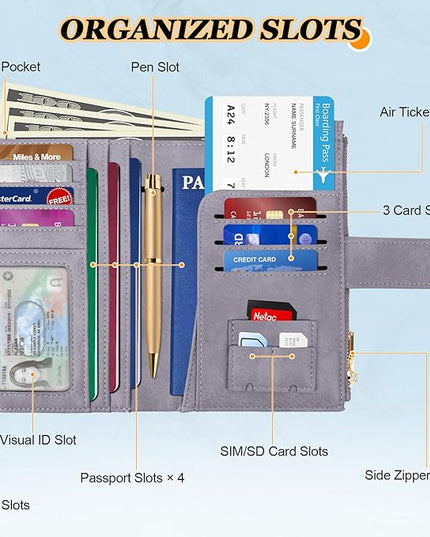 HUANLANG Passport Holder with Airtag for Women/Men, Airtag Passport Wallet for Travel Leather Passport Holder RFID Blocking,Travel Passport Walelt with Credit Card Holder