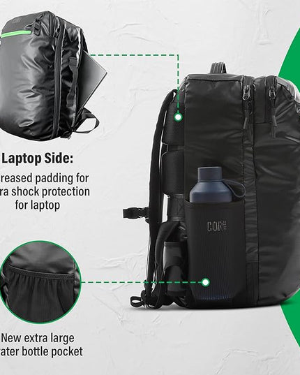 COR Surf 34L Carry On Travel Backpack | TSA and Airline Flight Approved Personal Luggage Style Backpack | The Island Hopper 2.0 | 34L Black Waterproof Edition | FREE S-Clip Included