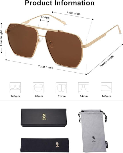 SOJOS Retro Oversized Square Polarized Sunglasses for Women Men Vintage Shades Classic Large Metal Sun Glasses