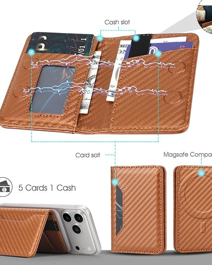 ASAPDOS For MagSafe Wallet,Magnetic Card Holder RFID Blocking Wallet with 5 Card Slots & Cash Pocket For iPhone 17/16/ 15/14/ 13/12/ Pro/Max/Plus/Air Carbon Coffee