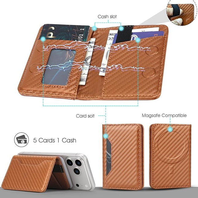 ASAPDOS For MagSafe Wallet,Magnetic Card Holder RFID Blocking Wallet with 5 Card Slots & Cash Pocket For iPhone 17/16/ 15/14/ 13/12/ Pro/Max/Plus/Air Carbon Coffee