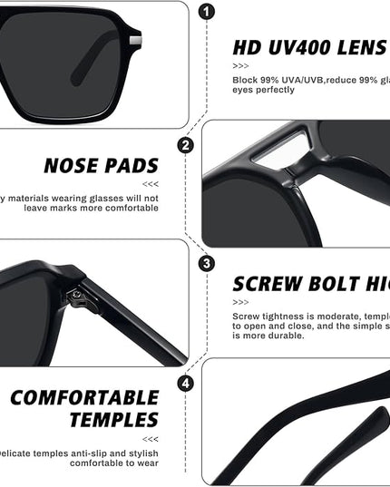 Retro Aviator Sunglasses for Women Men Trendy Classic Square 70s 80s 90s Vintage Shades Double Bridge Aviators FZN813