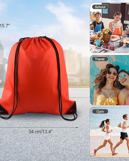KUUQA 12 Pcs Drawstring Backpack Bags Sport Gym Sack Cinch Bags Bulk for School Traveling and Storage (Red)