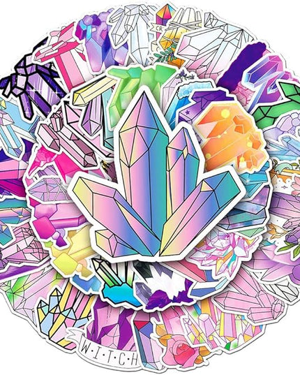 Unique Crystal Vinyl Stickers, 50 PCS Waterproof Gemstone Decals for Laptops, Scrapbooking, Notebooks, Water Bottles, Suitcases, Phones & DIY Decor