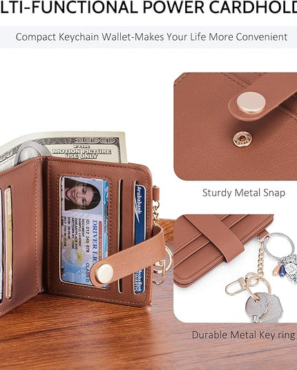 POIUGOYA Slim Wallet for Women,RFID Blocking Bifold Credit Card Holder with Zipper Coin Pocket,ID Window,Keychain