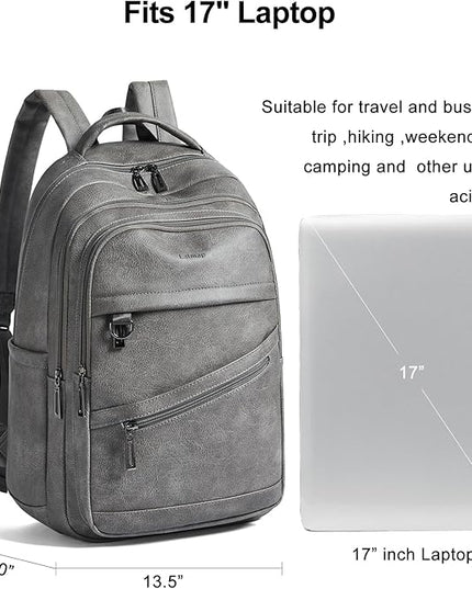 43L Backpack for Women Men - Vegan Leather Backpack Purse Travel Carry-on Bag College Bookbag Work fits 17" Laptop,DimGray