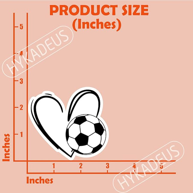 (3Pcs) Soccer Stickers Waterproof Vinyl Soccer Heart Decals for Water Bottle, Tumbler, Laptop, Phone Case, Scrapbooking, Team Players, Coach, 3" x 2.8"