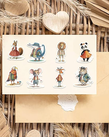150PCS Anthropomorphic Forest Animal Stickers – Vinyl Waterproof Decals Featuring Koalas, Raccoons, Rabbits in Seasonal Vintage Outfits – Aesthetic for Journals, Bottles & Crafts – Teens, Adults