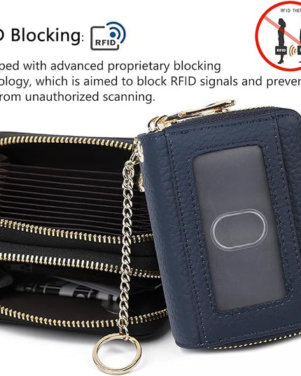 imeetu RFID Credit Card Holder, Small Leather Zipper Card Case Wallet for Women