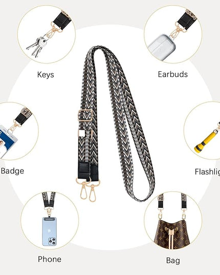 MoKo Universal Phone Lanyard, Braided Adjustable Cell Phone Crossbody Strap Detachable Women & Men Cellphone Lanyards Around The Neck with Patches for iPhone, Most Smartphones, Black & Gray