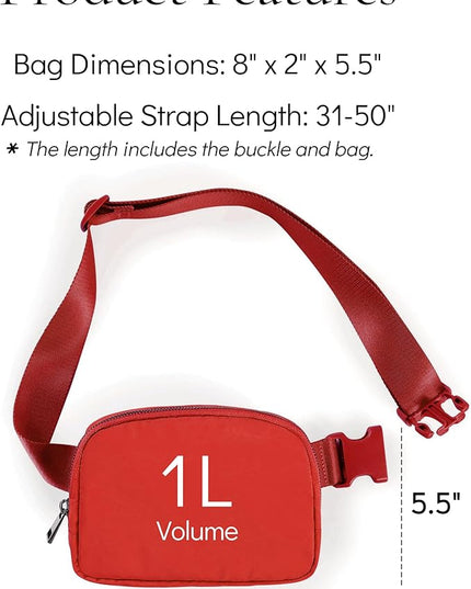 YOSHUYUKI Fanny Pack Cross Body Bag Small Crossbody Bags for Women Men Trendy Nylon Waterproof Mini Purse Travel Running Belt Lulu Dupes Bum Hip Chest Waist Pack Side Bag Must Have Red