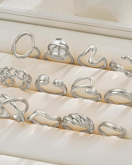 ÌF ME 10 PCS Gold Rings Set for Women Non Tarnish, 18K Gold Plated Chunky Stackable Rings, Statement Stacking Womens Ring Pack