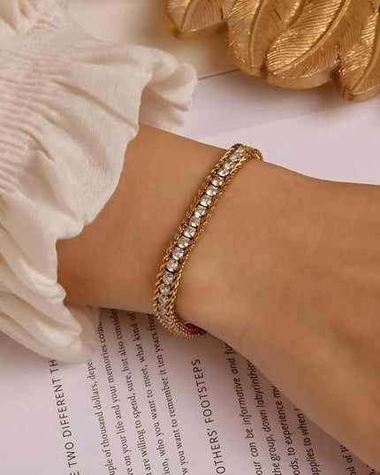 DASIQI Zirconia Tennis Bracelet for Women Hypoallergenic Gold Silver Titanium Steel Chains with Rainbow Stones, Pavé Sparkle | Everyday Luxury