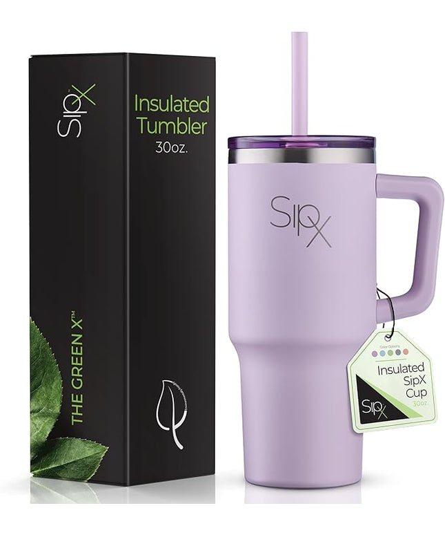 SIPX™ 30 oz Insulated Tumbler with Handle & Straw – Vacuum Insulated Stainless Steel, Leakproof, Cupholder Friendly – Perfect for Iced Coffee, Water & Travel – Purple