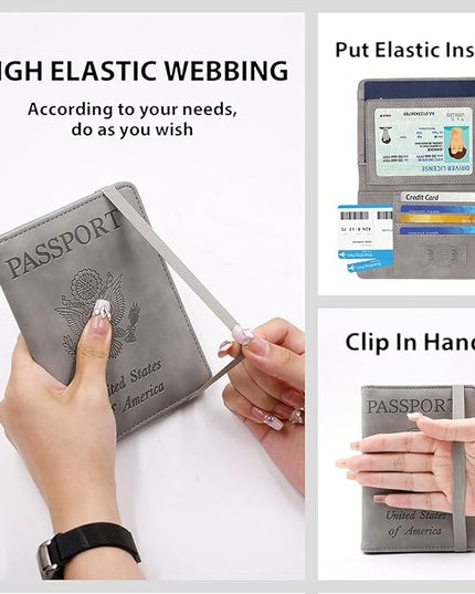 Melsbrinna RFID Passport Holder for Travel, Unisex Adults, Grey, PU Leather, RFID Protected, Passport Cover