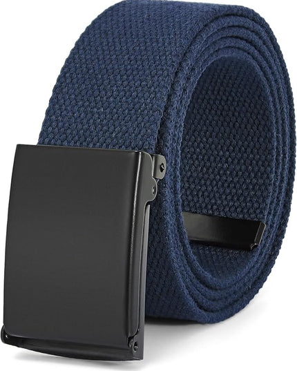 WHIPPY Canvas Web Belt Flip-Top Solid Black Military Buckle Fully Adjustable Mens Webbing Belts Cut To Fit