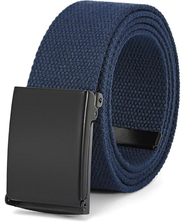 WHIPPY Canvas Web Belt Flip-Top Solid Black Military Buckle Fully Adjustable Mens Webbing Belts Cut To Fit